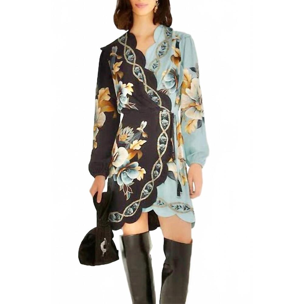 NEW FARM RIO snake garden mix wrap wavy mini dress in multi